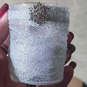 Silver tulle wrapped votives with rhinestones